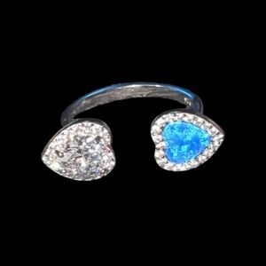 Elegant Sterling Silver Heart Ring with Opal Slice and CZ